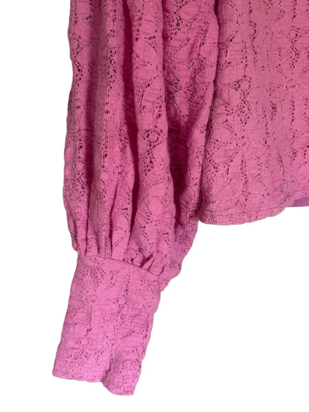 Free People Pink Lace Cropped Balloon Sleeve